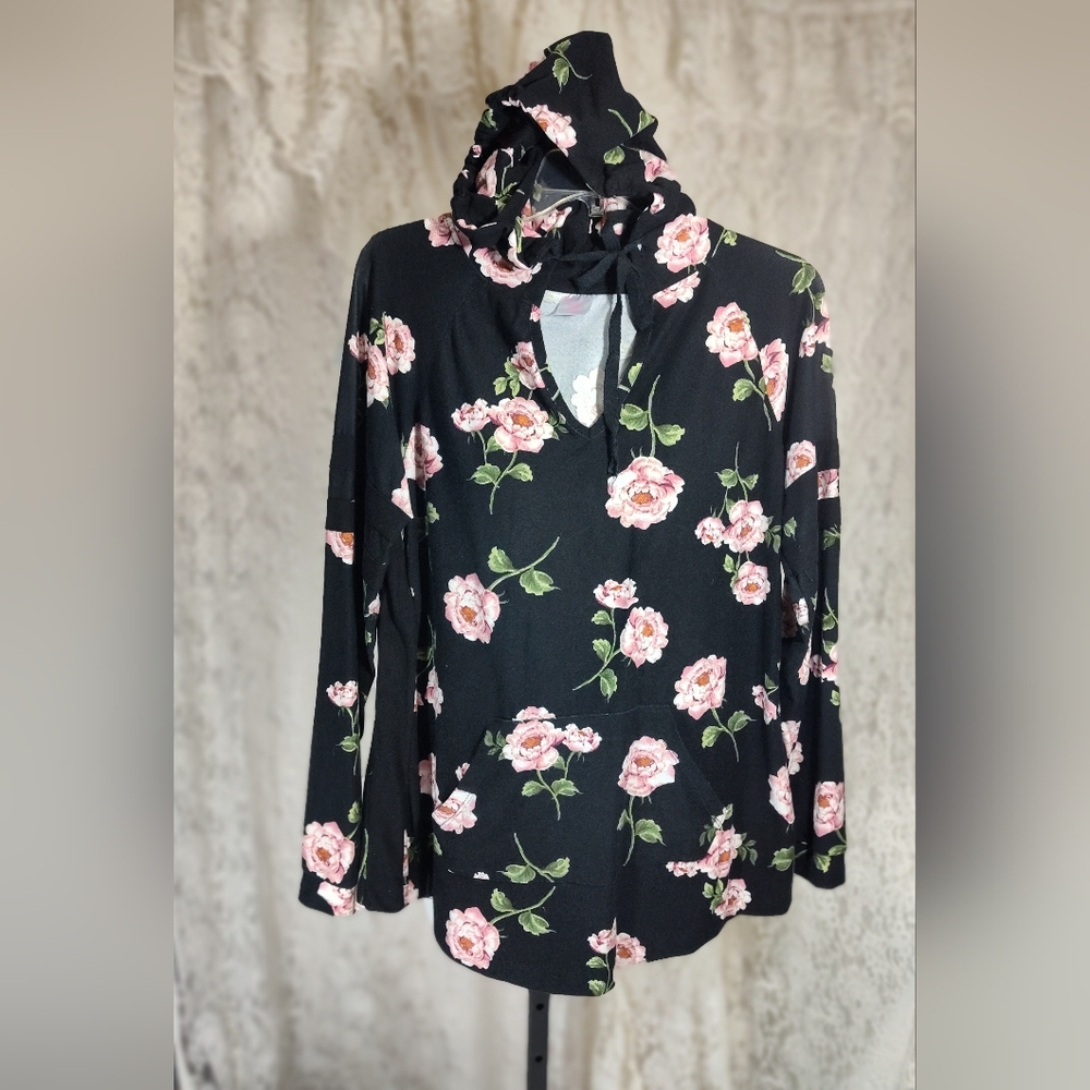 No Boundaries Black Floral Pink  Hoodie